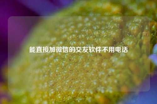 能直接加微信的交友软件不用电话